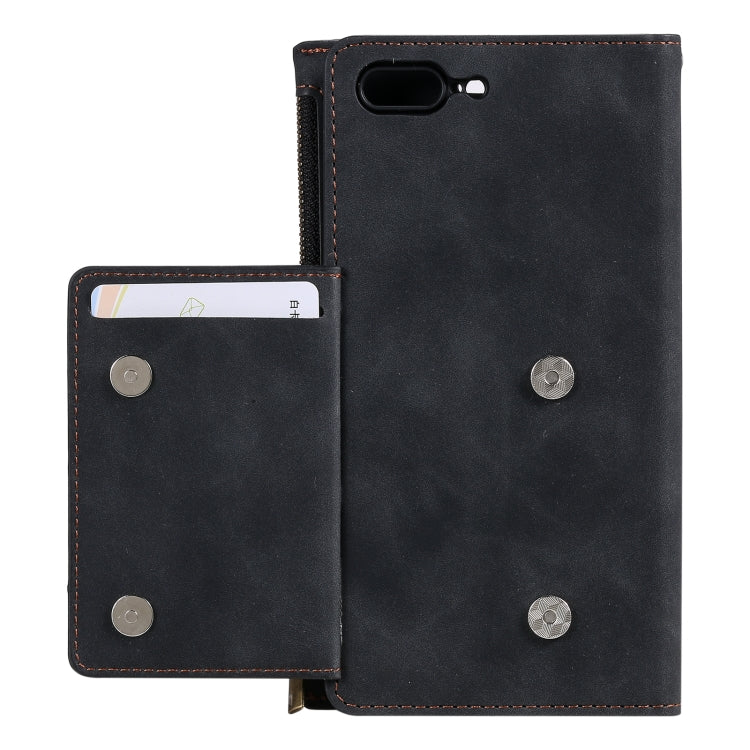 Side Zipper Back Card Horizontal Flip PU Leather Case with Card Slots & Wallet & Photo Frame & Lanyard For iPhone 8 Plus / 7 Plus