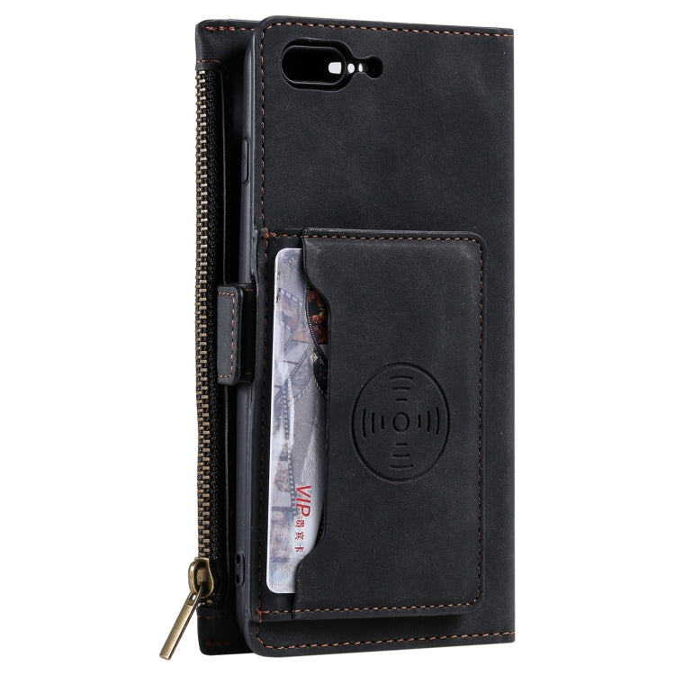 Side Zipper Back Card Horizontal Flip PU Leather Case with Card Slots & Wallet & Photo Frame & Lanyard For iPhone 8 Plus / 7 Plus