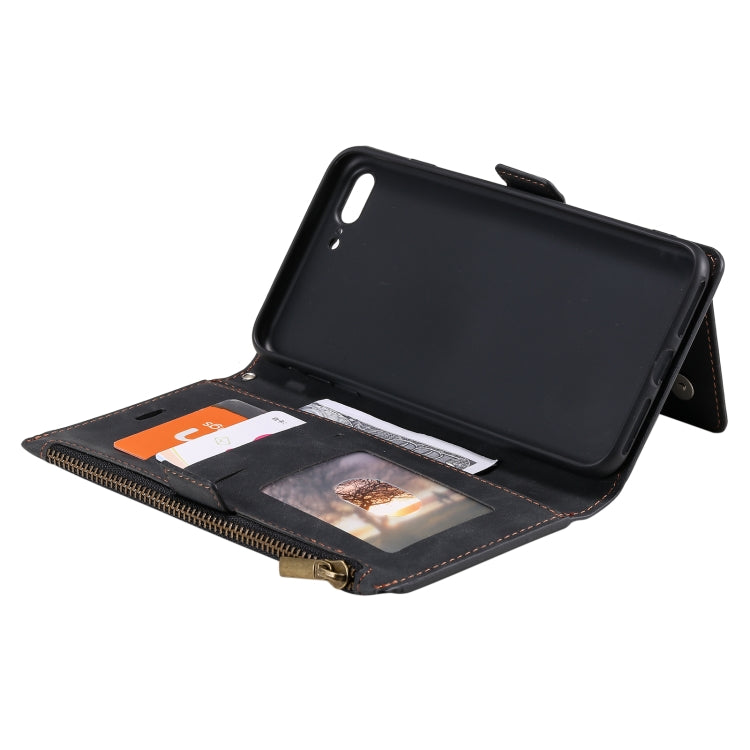 Side Zipper Back Card Horizontal Flip PU Leather Case with Card Slots & Wallet & Photo Frame & Lanyard For iPhone 8 Plus / 7 Plus