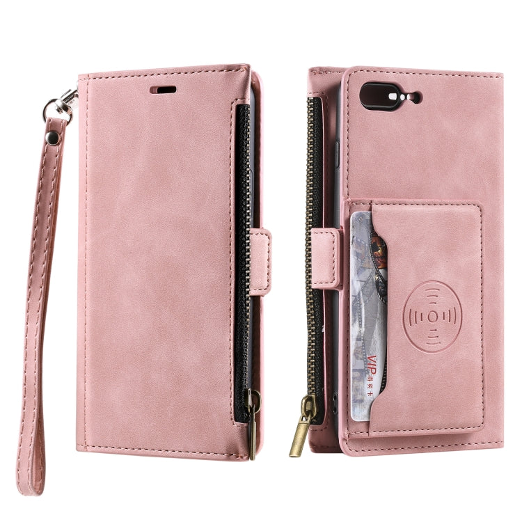 Side Zipper Back Card Horizontal Flip PU Leather Case with Card Slots & Wallet & Photo Frame & Lanyard For iPhone 8 Plus / 7 Plus