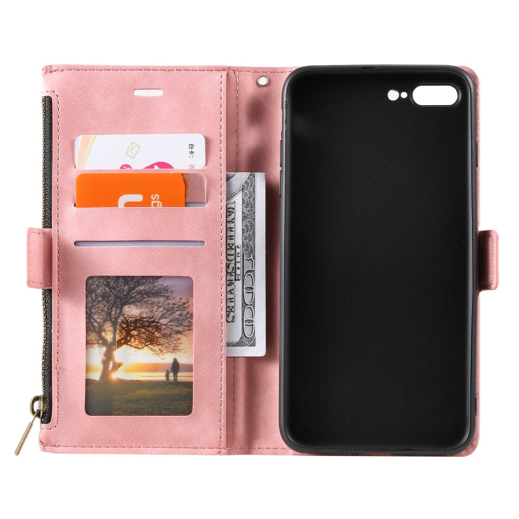 Side Zipper Back Card Horizontal Flip PU Leather Case with Card Slots & Wallet & Photo Frame & Lanyard For iPhone 8 Plus / 7 Plus