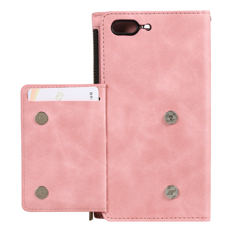 Side Zipper Back Card Horizontal Flip PU Leather Case with Card Slots & Wallet & Photo Frame & Lanyard For iPhone 8 Plus / 7 Plus