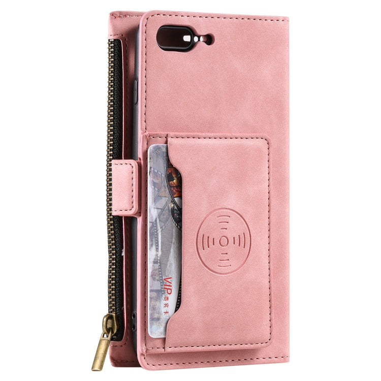 Side Zipper Back Card Horizontal Flip PU Leather Case with Card Slots & Wallet & Photo Frame & Lanyard For iPhone 8 Plus / 7 Plus