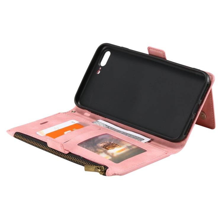 Side Zipper Back Card Horizontal Flip PU Leather Case with Card Slots & Wallet & Photo Frame & Lanyard For iPhone 8 Plus / 7 Plus