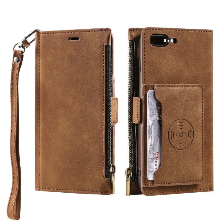 Side Zipper Back Card Horizontal Flip PU Leather Case with Card Slots & Wallet & Photo Frame & Lanyard For iPhone 8 Plus / 7 Plus