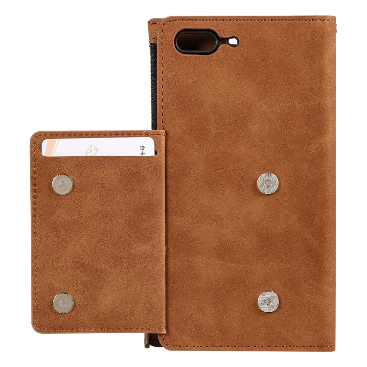 Side Zipper Back Card Horizontal Flip PU Leather Case with Card Slots & Wallet & Photo Frame & Lanyard For iPhone 8 Plus / 7 Plus