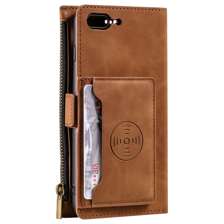 Side Zipper Back Card Horizontal Flip PU Leather Case with Card Slots & Wallet & Photo Frame & Lanyard For iPhone 8 Plus / 7 Plus