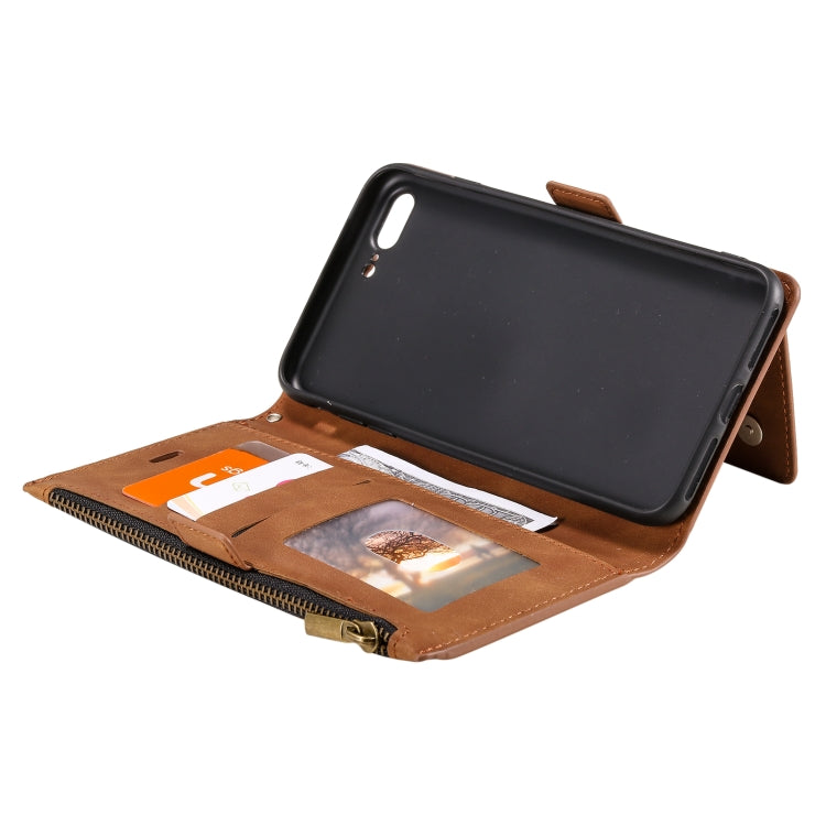 Side Zipper Back Card Horizontal Flip PU Leather Case with Card Slots & Wallet & Photo Frame & Lanyard For iPhone 8 Plus / 7 Plus