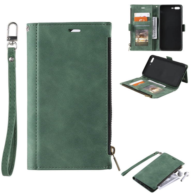 Side Zipper Back Card Horizontal Flip PU Leather Case with Card Slots & Wallet & Photo Frame & Lanyard For iPhone 8 Plus / 7 Plus