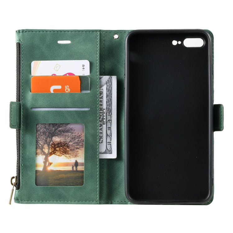 Side Zipper Back Card Horizontal Flip PU Leather Case with Card Slots & Wallet & Photo Frame & Lanyard For iPhone 8 Plus / 7 Plus