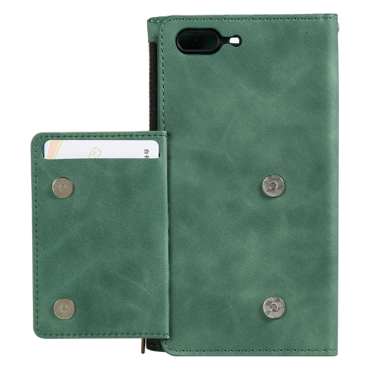 Side Zipper Back Card Horizontal Flip PU Leather Case with Card Slots & Wallet & Photo Frame & Lanyard For iPhone 8 Plus / 7 Plus