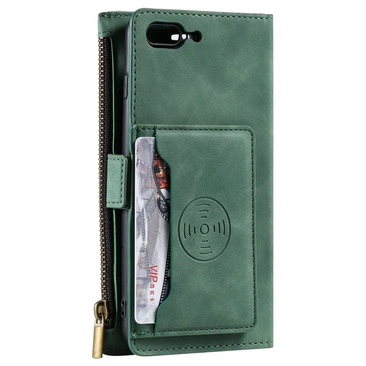 Side Zipper Back Card Horizontal Flip PU Leather Case with Card Slots & Wallet & Photo Frame & Lanyard For iPhone 8 Plus / 7 Plus