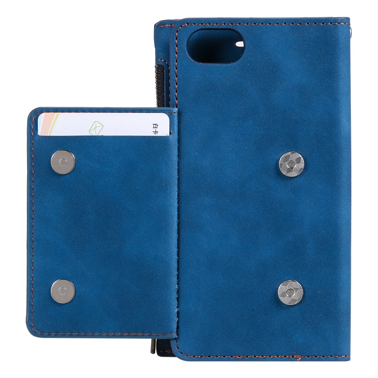 For iPhone SE 2022 / SE 2020 / 8 / 7 Side Zipper Back Card Horizontal Flip PU Leather Case with Card Slots & Wallet & Photo Frame & Lanyard