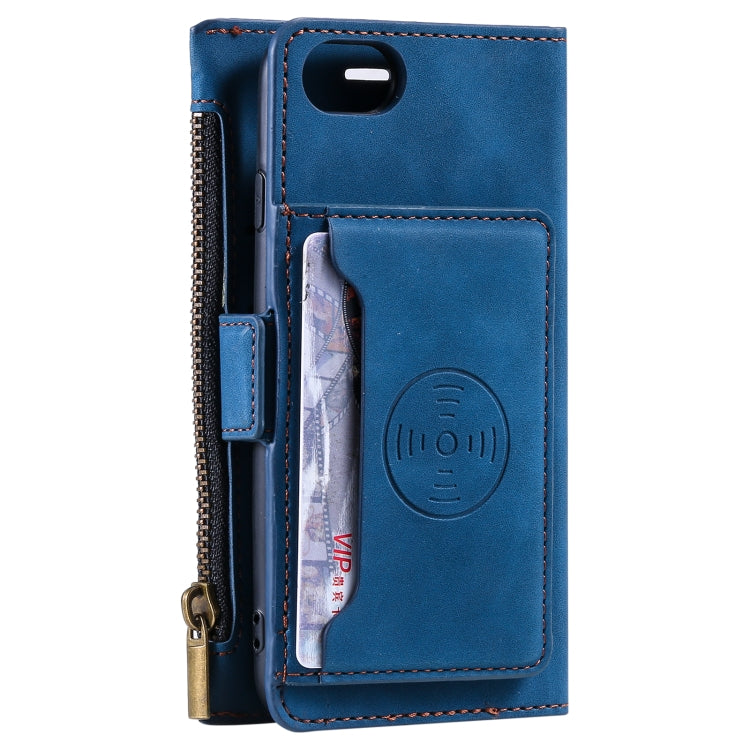 For iPhone SE 2022 / SE 2020 / 8 / 7 Side Zipper Back Card Horizontal Flip PU Leather Case with Card Slots & Wallet & Photo Frame & Lanyard