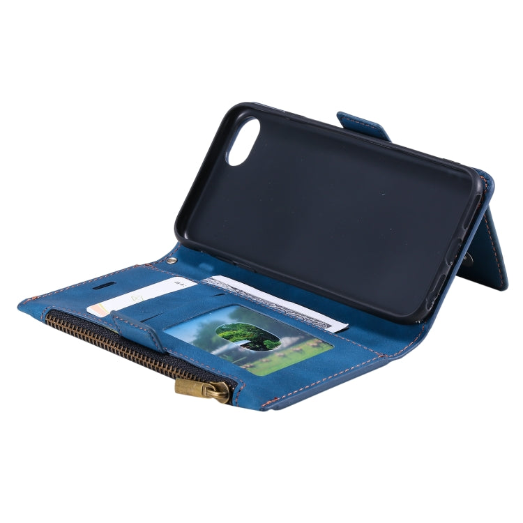 For iPhone SE 2022 / SE 2020 / 8 / 7 Side Zipper Back Card Horizontal Flip PU Leather Case with Card Slots & Wallet & Photo Frame & Lanyard