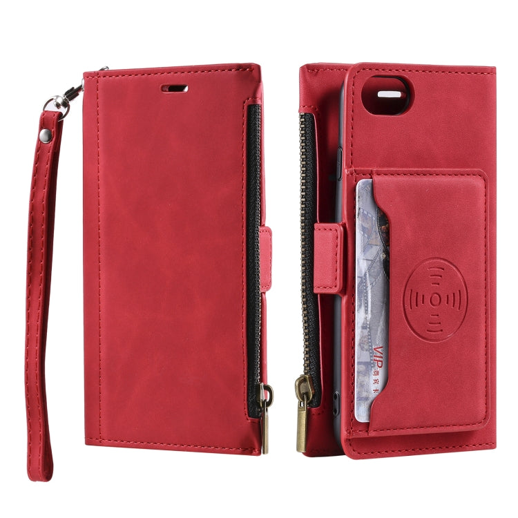 For iPhone SE 2022 / SE 2020 / 8 / 7 Side Zipper Back Card Horizontal Flip PU Leather Case with Card Slots & Wallet & Photo Frame & Lanyard