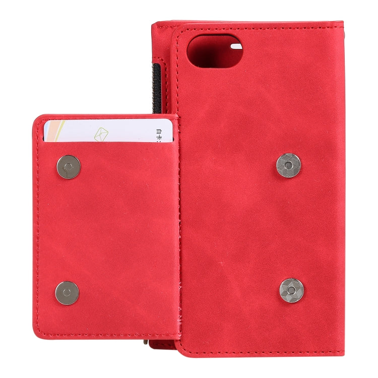 For iPhone SE 2022 / SE 2020 / 8 / 7 Side Zipper Back Card Horizontal Flip PU Leather Case with Card Slots & Wallet & Photo Frame & Lanyard