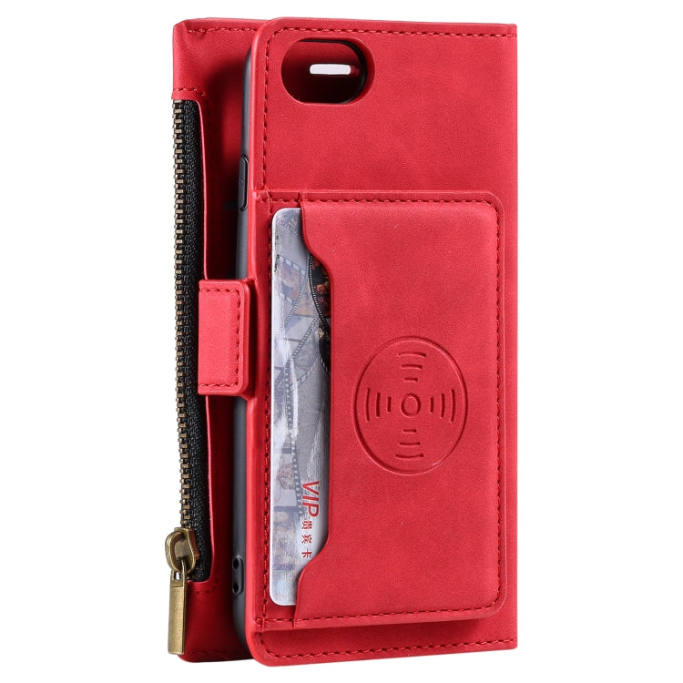 For iPhone SE 2022 / SE 2020 / 8 / 7 Side Zipper Back Card Horizontal Flip PU Leather Case with Card Slots & Wallet & Photo Frame & Lanyard