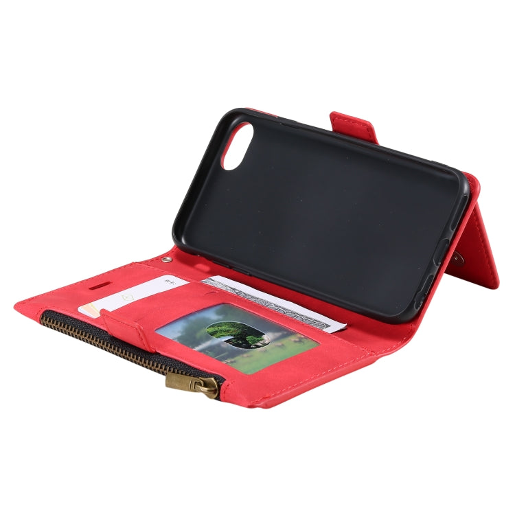 For iPhone SE 2022 / SE 2020 / 8 / 7 Side Zipper Back Card Horizontal Flip PU Leather Case with Card Slots & Wallet & Photo Frame & Lanyard