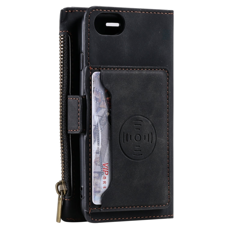 For iPhone SE 2022 / SE 2020 / 8 / 7 Side Zipper Back Card Horizontal Flip PU Leather Case with Card Slots & Wallet & Photo Frame & Lanyard