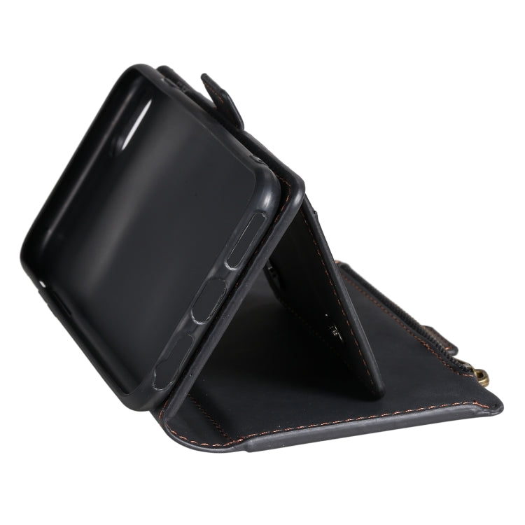For iPhone SE 2022 / SE 2020 / 8 / 7 Side Zipper Back Card Horizontal Flip PU Leather Case with Card Slots & Wallet & Photo Frame & Lanyard