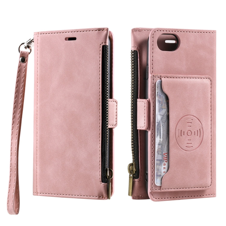 For iPhone SE 2022 / SE 2020 / 8 / 7 Side Zipper Back Card Horizontal Flip PU Leather Case with Card Slots & Wallet & Photo Frame & Lanyard