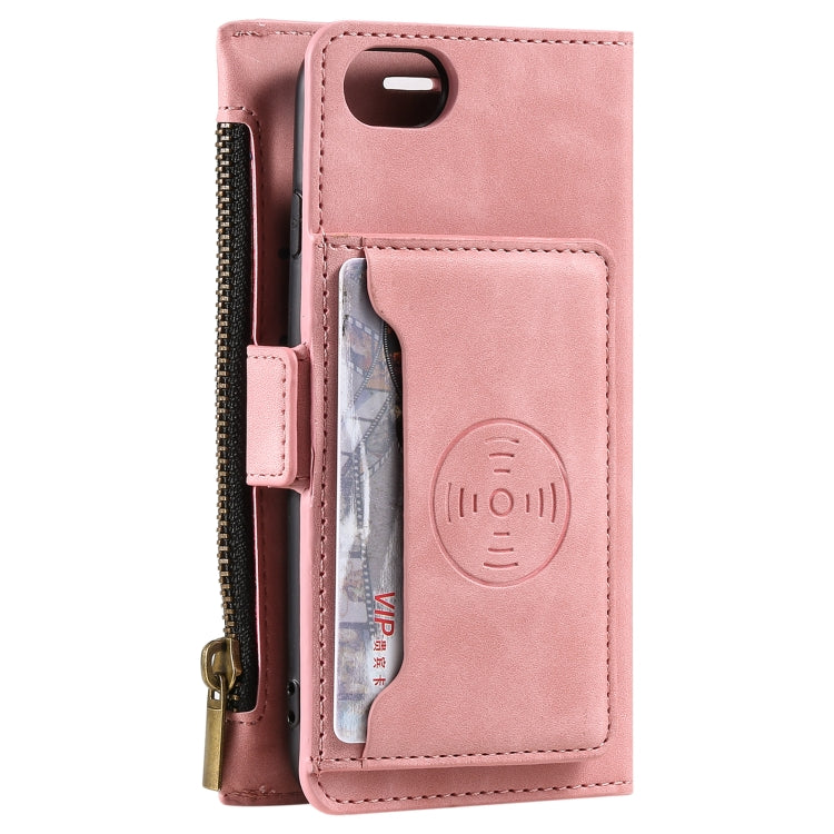 For iPhone SE 2022 / SE 2020 / 8 / 7 Side Zipper Back Card Horizontal Flip PU Leather Case with Card Slots & Wallet & Photo Frame & Lanyard