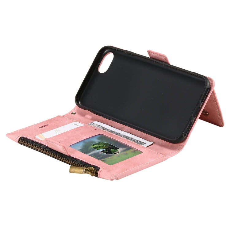 For iPhone SE 2022 / SE 2020 / 8 / 7 Side Zipper Back Card Horizontal Flip PU Leather Case with Card Slots & Wallet & Photo Frame & Lanyard
