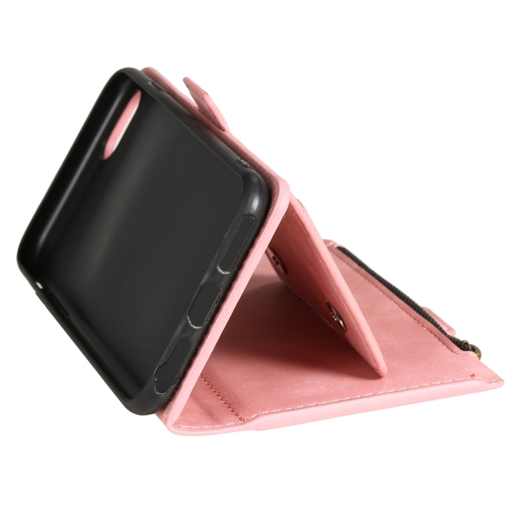 For iPhone SE 2022 / SE 2020 / 8 / 7 Side Zipper Back Card Horizontal Flip PU Leather Case with Card Slots & Wallet & Photo Frame & Lanyard