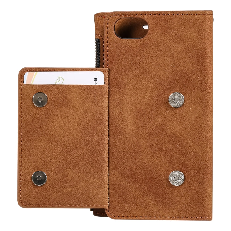 For iPhone SE 2022 / SE 2020 / 8 / 7 Side Zipper Back Card Horizontal Flip PU Leather Case with Card Slots & Wallet & Photo Frame & Lanyard