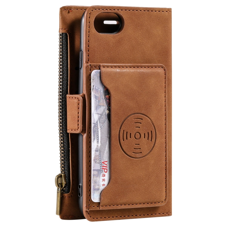 For iPhone SE 2022 / SE 2020 / 8 / 7 Side Zipper Back Card Horizontal Flip PU Leather Case with Card Slots & Wallet & Photo Frame & Lanyard