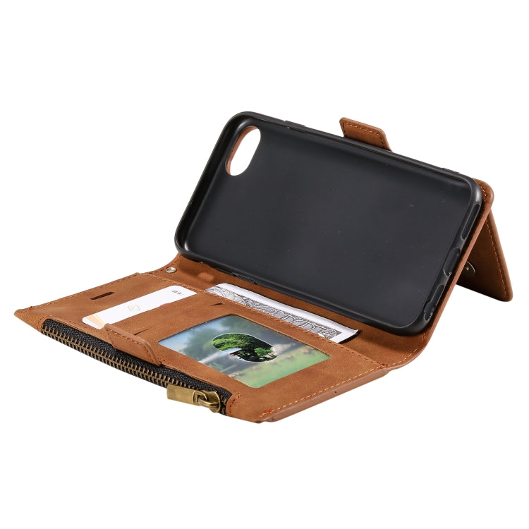 For iPhone SE 2022 / SE 2020 / 8 / 7 Side Zipper Back Card Horizontal Flip PU Leather Case with Card Slots & Wallet & Photo Frame & Lanyard