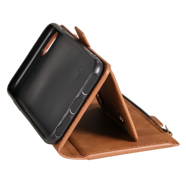 For iPhone SE 2022 / SE 2020 / 8 / 7 Side Zipper Back Card Horizontal Flip PU Leather Case with Card Slots & Wallet & Photo Frame & Lanyard