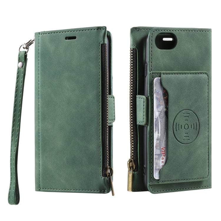 For iPhone SE 2022 / SE 2020 / 8 / 7 Side Zipper Back Card Horizontal Flip PU Leather Case with Card Slots & Wallet & Photo Frame & Lanyard