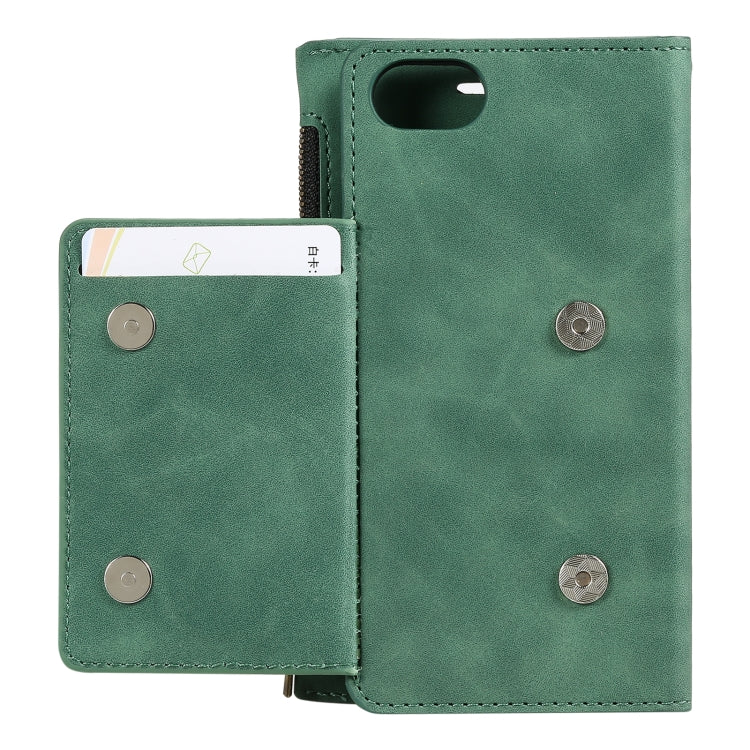 For iPhone SE 2022 / SE 2020 / 8 / 7 Side Zipper Back Card Horizontal Flip PU Leather Case with Card Slots & Wallet & Photo Frame & Lanyard
