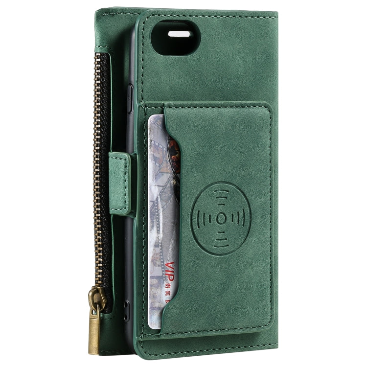 For iPhone SE 2022 / SE 2020 / 8 / 7 Side Zipper Back Card Horizontal Flip PU Leather Case with Card Slots & Wallet & Photo Frame & Lanyard