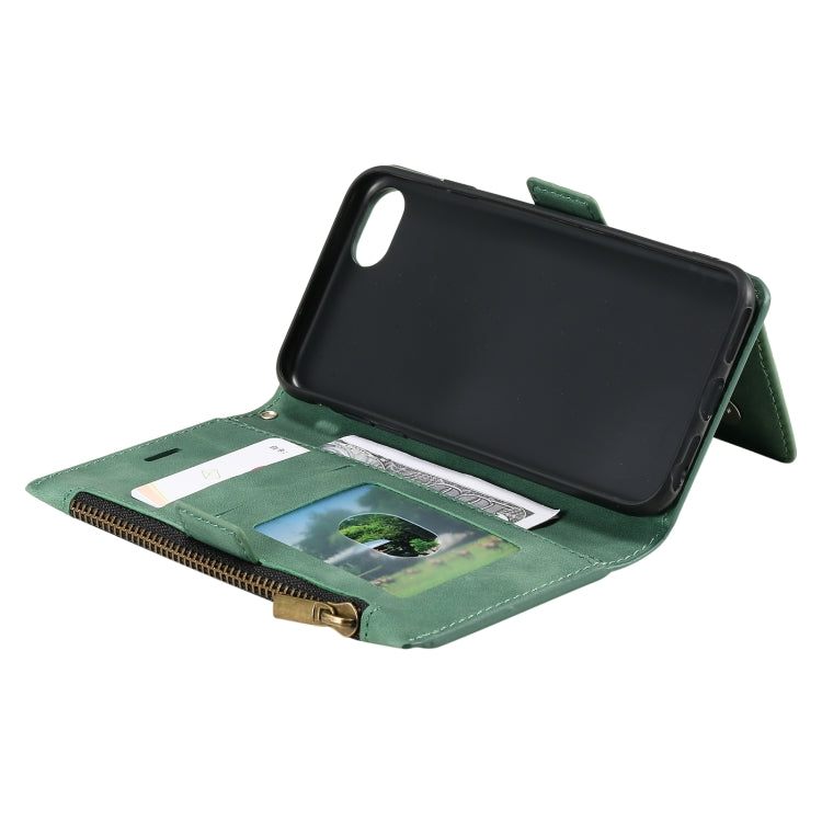 For iPhone SE 2022 / SE 2020 / 8 / 7 Side Zipper Back Card Horizontal Flip PU Leather Case with Card Slots & Wallet & Photo Frame & Lanyard