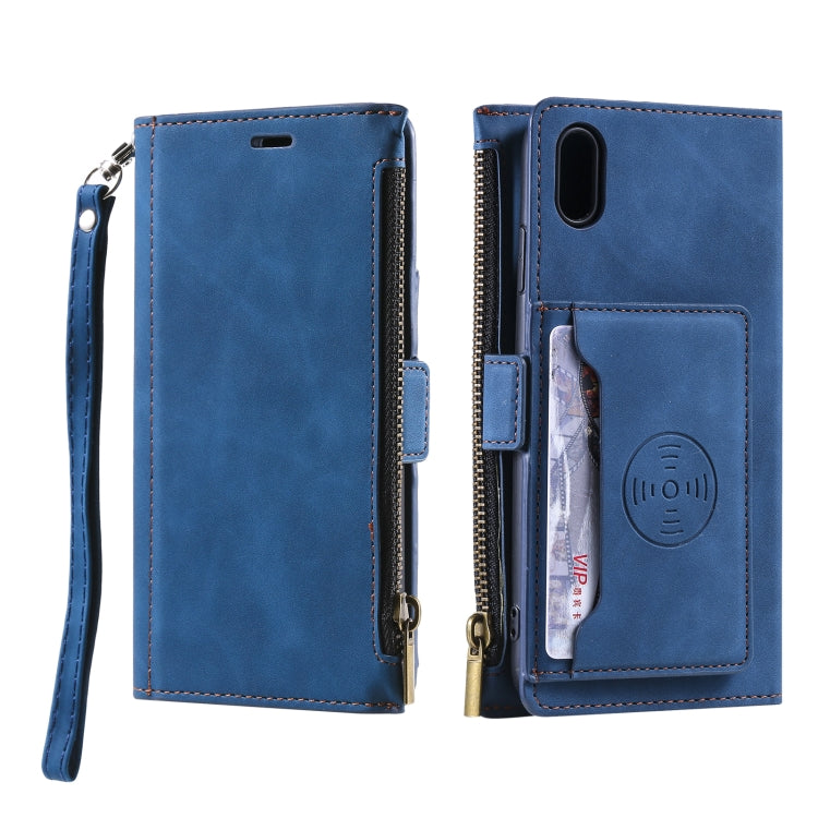 For iPhone XS Max Side Zipper Back Card Horizontal Flip PU Leather Case with Card Slots & Wallet & Photo Frame & Lanyard
