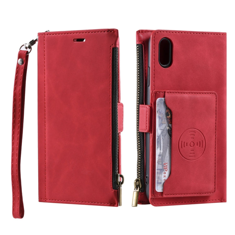 For iPhone XS Max Side Zipper Back Card Horizontal Flip PU Leather Case with Card Slots & Wallet & Photo Frame & Lanyard