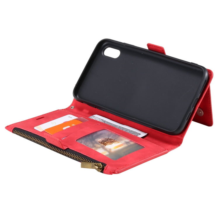 For iPhone XS Max Side Zipper Back Card Horizontal Flip PU Leather Case with Card Slots & Wallet & Photo Frame & Lanyard