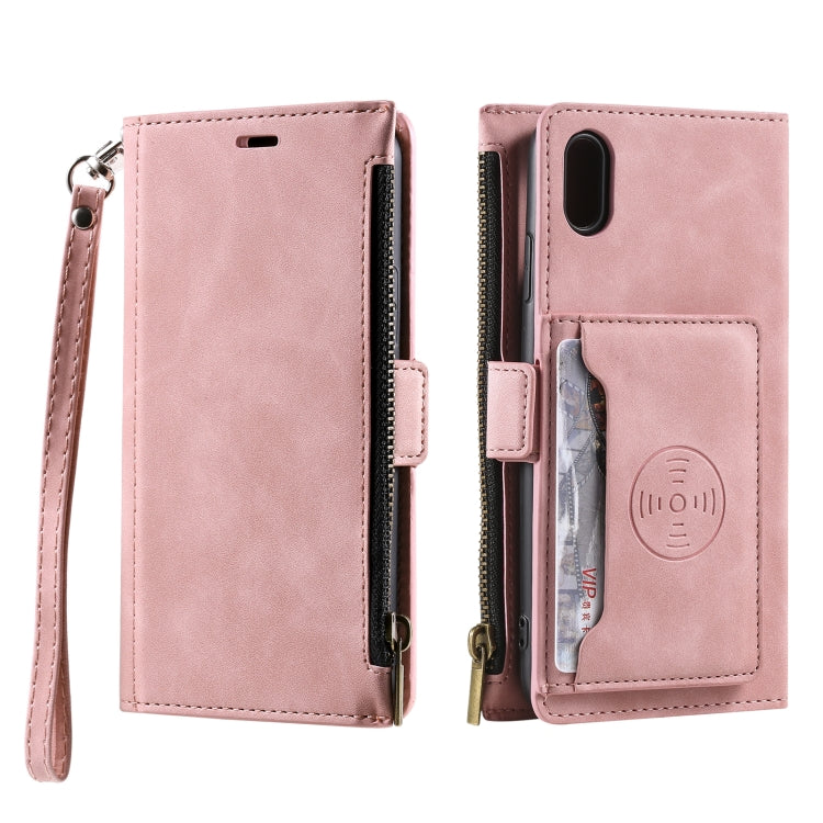 For iPhone XS Max Side Zipper Back Card Horizontal Flip PU Leather Case with Card Slots & Wallet & Photo Frame & Lanyard