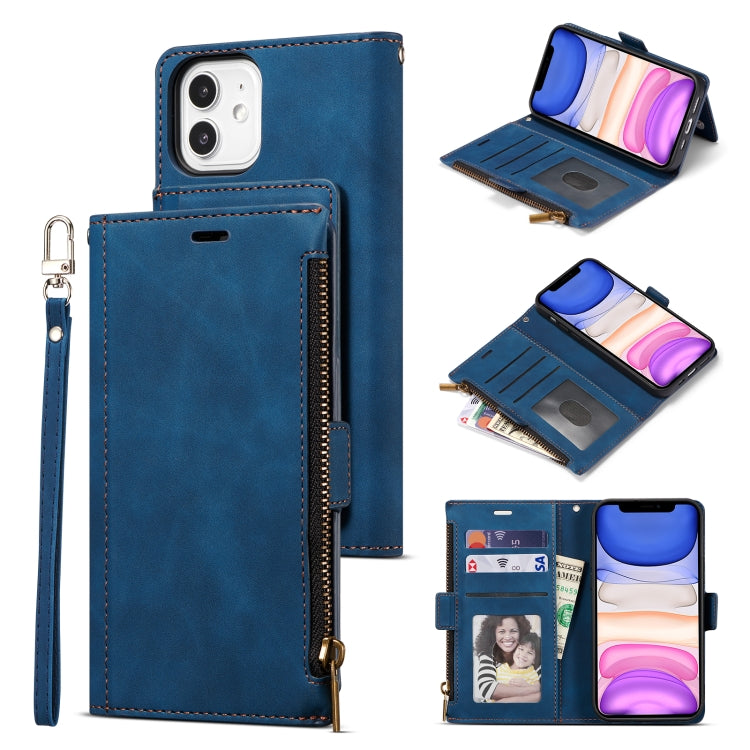 For iPhone 12 mini Side Zipper Back Card Horizontal Flip PU Leather Case with Card Slots & Wallet & Photo Frame & Lanyard