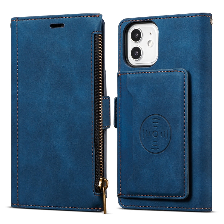 For iPhone 12 mini Side Zipper Back Card Horizontal Flip PU Leather Case with Card Slots & Wallet & Photo Frame & Lanyard