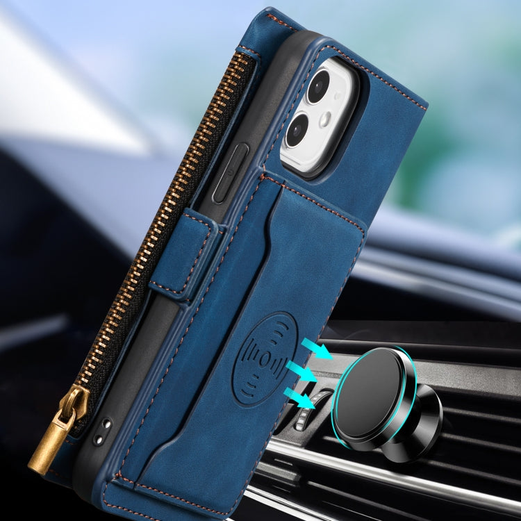 For iPhone 12 mini Side Zipper Back Card Horizontal Flip PU Leather Case with Card Slots & Wallet & Photo Frame & Lanyard