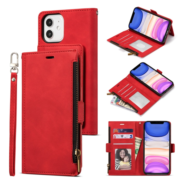 For iPhone 12 mini Side Zipper Back Card Horizontal Flip PU Leather Case with Card Slots & Wallet & Photo Frame & Lanyard