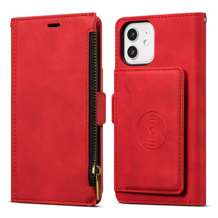 For iPhone 12 mini Side Zipper Back Card Horizontal Flip PU Leather Case with Card Slots & Wallet & Photo Frame & Lanyard