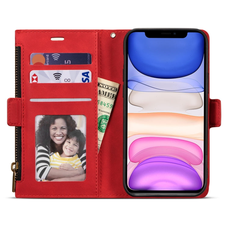 For iPhone 12 mini Side Zipper Back Card Horizontal Flip PU Leather Case with Card Slots & Wallet & Photo Frame & Lanyard