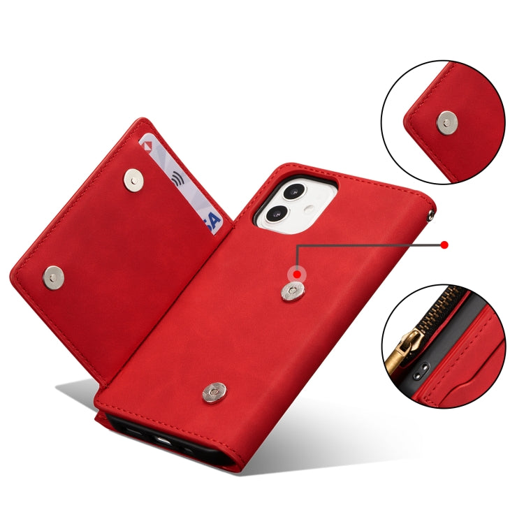 For iPhone 12 mini Side Zipper Back Card Horizontal Flip PU Leather Case with Card Slots & Wallet & Photo Frame & Lanyard