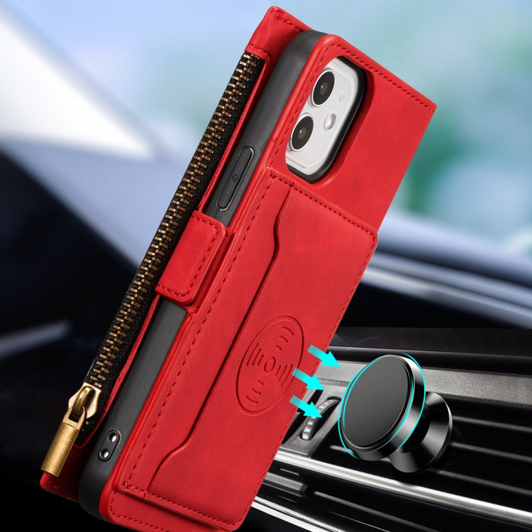 For iPhone 12 mini Side Zipper Back Card Horizontal Flip PU Leather Case with Card Slots & Wallet & Photo Frame & Lanyard