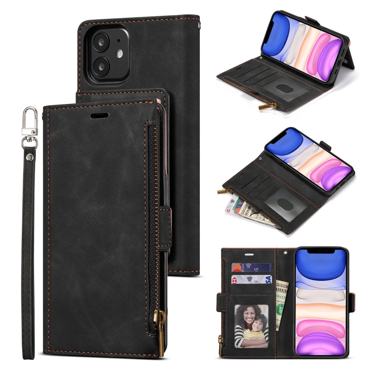 For iPhone 12 mini Side Zipper Back Card Horizontal Flip PU Leather Case with Card Slots & Wallet & Photo Frame & Lanyard